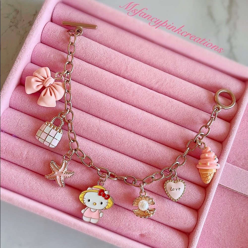 Hello kitty Stainless steel rose gold handmade summer charm bracelet